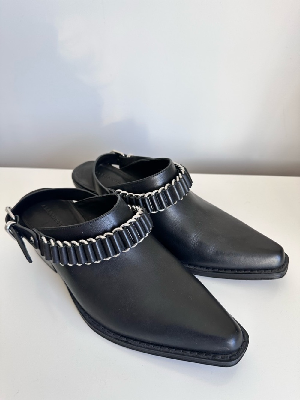 ALLSAINTS Ryder Leather Western Mules Black Size 39